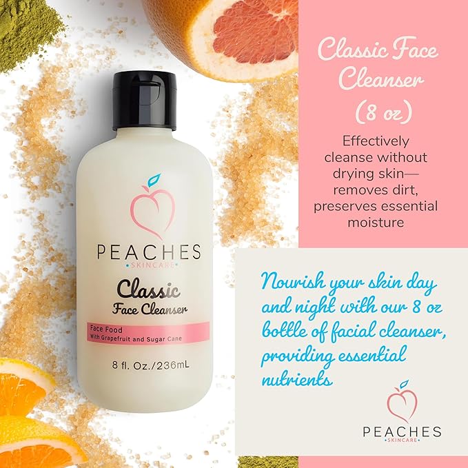 Hydrating Facial Cleanser – Gentle Daily Face Wash with Grapefruit, Sugar Cane, and Gotu Kola – Lightly Exfoliating Vegan Formula for All Skin Types – Classic Cleanser (8 oz)