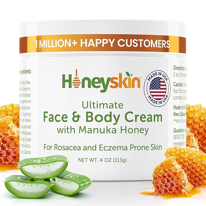 Hydrating Face Moisturizer & Body Cream with Manuka Honey Cream - Organic Face Moisturizer with Honey for Extremely Dry Skin - for Dry & Itchy Skin, Rosacea & Eczema Prone Skin 4oz
