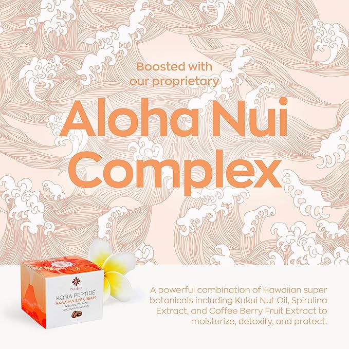 Hanalei Kona Peptide Eye Cream with Caffeine – Reduces Wrinkles, Puffiness, Dark Circles, Hydrating, Smoothing, Revitalizing Formula with Hawaiian Botanicals and Peptides – Cruelty-Free, Vegan, 0.5 oz