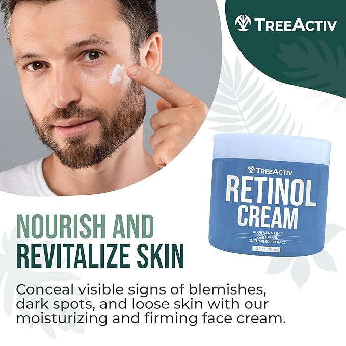 TreeActiv Retinol Cream, 2 oz, Retinol Cream for Face and Body, Gentle Retinol Moisturizer with Hyaluronic Acid, Moisturing Women and Mens Retinol Face Cream, Anti Aging Spot Wrinkle Cream, 400 Uses