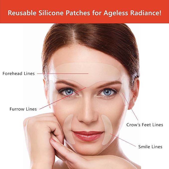 Forehead Wrinkle Patch & 4 Reusable Silicone Face Patches Set: Includes Eye Wrinkle Patches & Smile Line Patches - Improves Skin Texture, Prevent Wrinkles & Enhance Facial Radiance