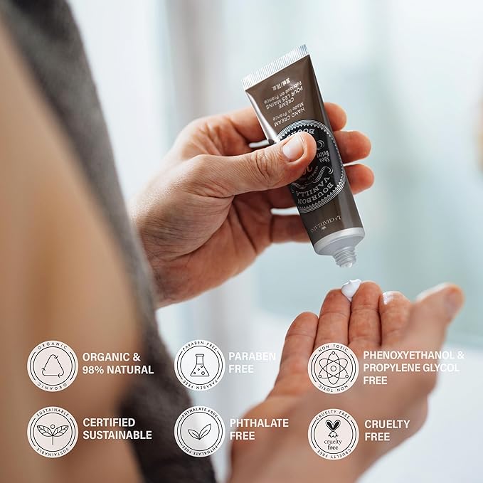 La Chatelaine 20% Shea Butter Hand Cream Travel Size, Men, Unisex, Organic Argan Oil, Moisturizing, Nourishing, Extra-Rich Hand Lotion, Made in France, Paraben Free, 1 oz / 30ml (Bourbon Vanilla)