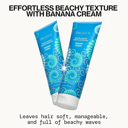 Pacifica Banana Cream Beachy Texture Conditioner – Texturizing Hair Treatment for Natural Beachy Waves, Hydrates & Adds Tousled Body, for All Hair Types Clean Beauty Vegan & Cruelty-Free, 8 Fl Oz