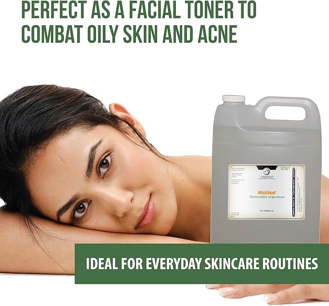 Witch Hazel Natural USP Oil – 100% Pure with 14% Natural Grain Alcohol | Hamamelis Virginiana Extract for Face, Skin, Hair & Wellness | Astringent & Soothing Properties | 32 Fl Oz | Net Weight 2.1 lbs