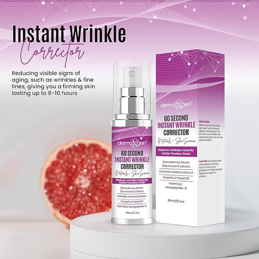 60 Second Instant Wrinkle Corrector Pure Organic + Peptide Complex, Amazing Results For All Skin Types 0.7 Fl Oz / 20 Ml