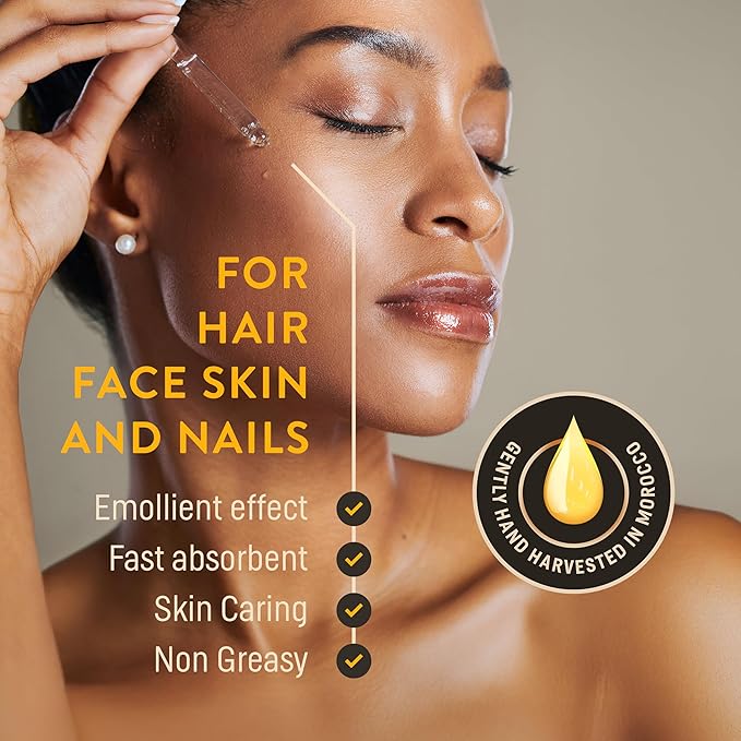 Organic Argan Oil Cold Pressed 3.4 Fl Oz - Moroccan Beauty Oil for Hair, Skin, Nails & Face, Vitamin E Rich, Non-Greasy, Natural Moisturizer