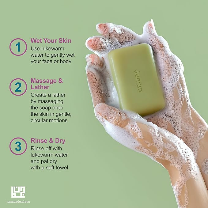 JUMAN Dead Sea Minerals Olive Oil Soap | Rich in Vitamin E | For Psoriasis, Eczema & Redness| Soap Bar for Sensitive Dry Skin| 4oz (Pack of 4)