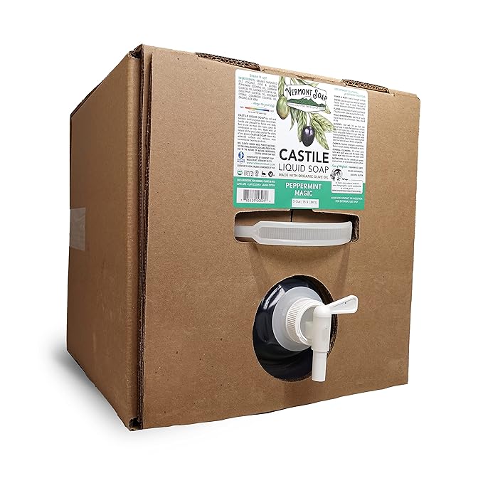 Vermont Castile Soap Peppermint, Gentle Liquid for Sensitive Skin & Natural Body Wash, Organic Hair Shampoo for Oily Hair, Aloe Castile Soap for Men & Women - 5 Gallon