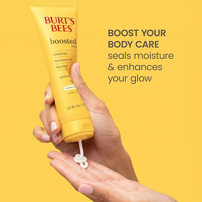 Burt's Bees Boosted Body Moisturizing Melt With a Ceramide, Niacinamide and Peptide Complex, Intense Skin Hydration, Cream-to-Oil Body Lotion Helps Support Skin Barrier, Tropical Scented, 4 oz. Tube