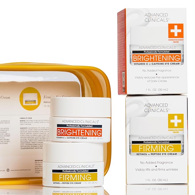 Advanced Clinicals Retinol Eye Cream + Vitamin C Under Eye Cream 2pc Skin Care Set | Visible Anti Aging Under Eyes Face Moisturizer Helps Improve Appearance Of Dark Circles, Puffy Eyes, & Puffiness