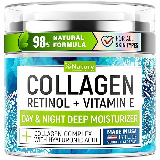 Collagen Cream for Face with Retinol & Hyaluronic Acid - Face Moisturizer for Women & Men - Skin Tightening & Firming - Anti Aging Daily Face Moisturizer in an Airless Pump - Intense Hydration - 1.7oz