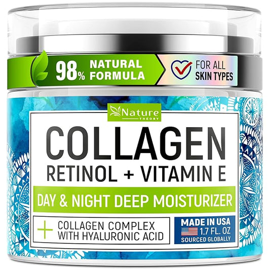 Collagen Cream for Face with Retinol & Hyaluronic Acid - Face Moisturizer for Women & Men - Skin Tightening & Firming - Anti Aging Daily Face Moisturizer in an Airless Pump - Intense Hydration - 1.7oz