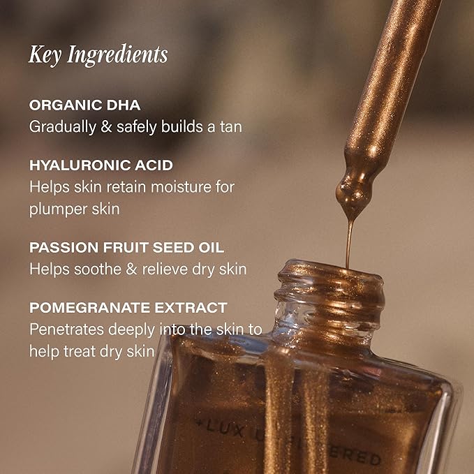 + Lux Unfiltered N°12 Sunstruck Face Tanning Drops - Fragrance Free Bronzing Drops for Face with Hyaluronic Acid, Coconut Water, & Passionfruit Oil - Cruelty Free & Vegan Self Tanner
