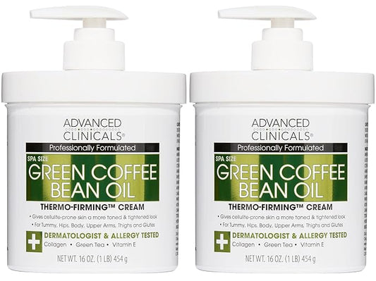 Advanced Clinicals Green Coffee Bean Thermo - Firming Body Lotion | Caffeine Infused Collagen Cream Moisturizer & Body Cream For Women, Stomach, Legs, & To Improve Look Of Textured Crepey Skin, 2pack