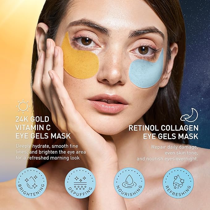 Under Eye Patches Kit: 120 Pcs Retinol & Golden Gel Eye Mask for Dark Circles, Puffiness and Wrinkles - Day & Night Skin Treatment Pads with Niacinamide, Collagen, Hyaluronic Acid & Vitamin C (2 Pack)
