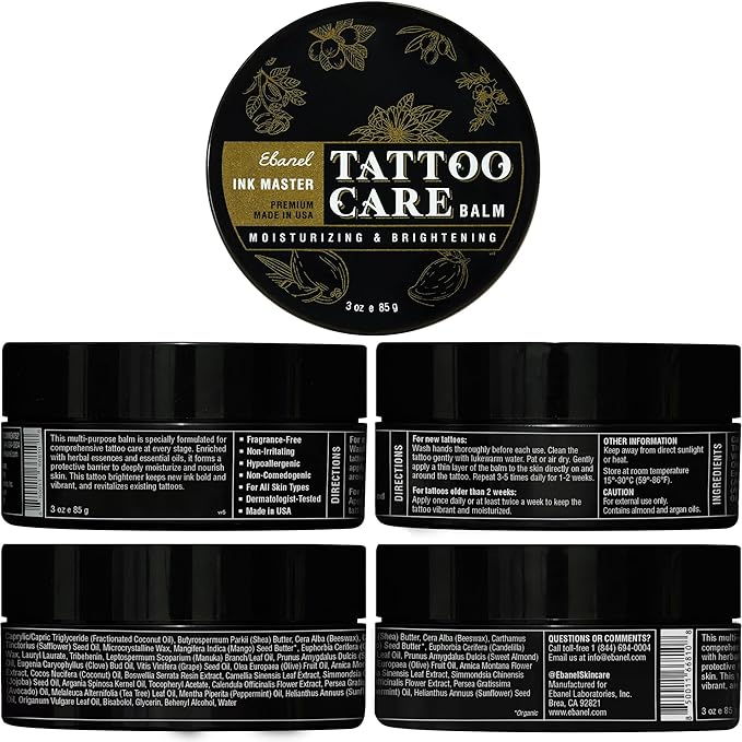 Ebanel Tattoo Balm 3oz, Premium Tattoo Aftercare Cream Brightener Ink Color Enhancing Butter Moisturizer with Herbal Essences and Essential Oils, All-Stage Tattoos Ointment After Care Kit Supplies