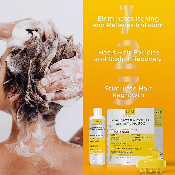 Psoriasis Shampoo for Men & Women | Itchy Scalp Treatment with Manuka Honey | Best for Eczema, Seborrheic Dermatitis, Ringworm & Folliculitis Scalp Treatment