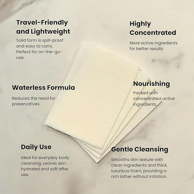 Body Wash Sheets in Tin, Zero Waste, Vegan, Paraben-Free, SLS-Free, Cruelty-Free, TSA-Friendly, Travel Soap Sheets, 1 Month Supply (30 Sheets, 60 Washes) (Body Wash Sheets in Tin)
