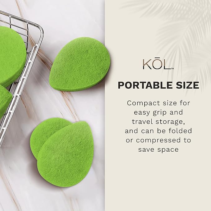 KOL Face Scrubber Pads, Green Tea Infused Exfoliating Facial Cleansing Sponges for Daily Face Wash and Makeup Removal, 6 Count