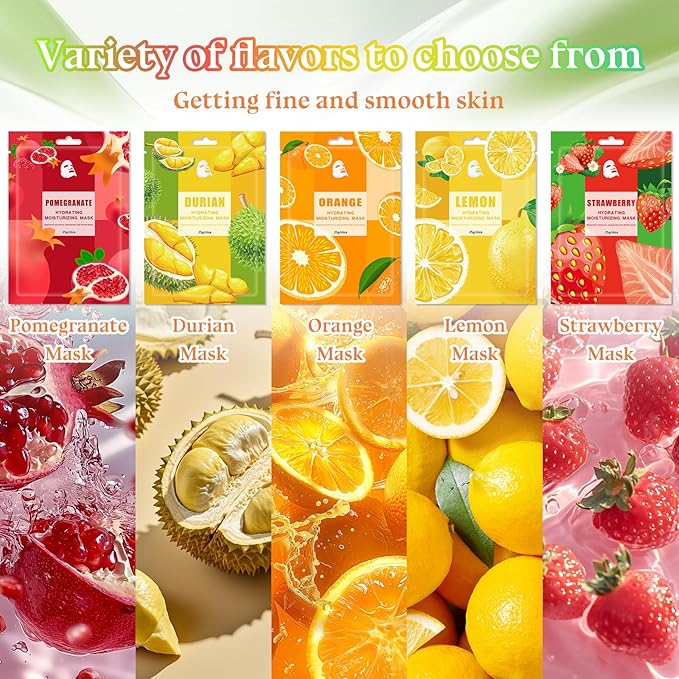 10PCS Hydrating Face Masks,Moisturizing Facial Masks for Women and Men,Fruit Overnight Facial Sheet Mask,Lightweight and Non-greasy Face Sheet Mask for All Skin Type 01