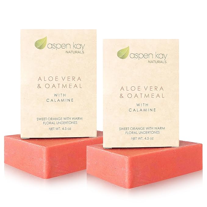 Aloe Vera & Oatmeal Soap Bar with Calamine, Natural & Organic Ingredients - Organic Aloe Vera & Colloidal Oats. Face & Body - for Men, Women & Teens. Gentle Body Wash. 4.5 oz Bar (Pack of 2)
