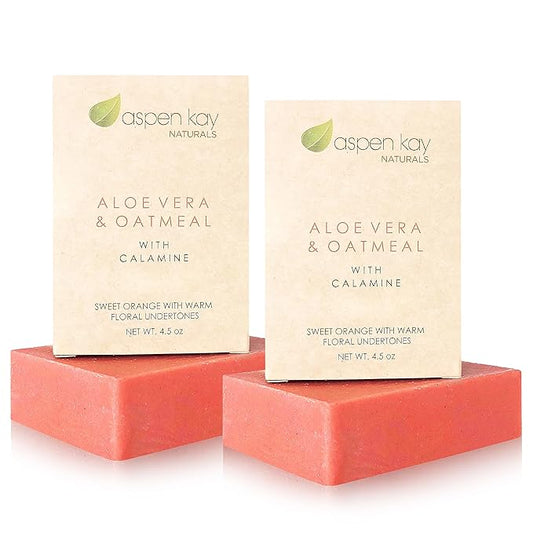 Aloe Vera & Oatmeal Soap Bar with Calamine, Natural & Organic Ingredients - Organic Aloe Vera & Colloidal Oats. Face & Body - for Men, Women & Teens. Gentle Body Wash. 4.5 oz Bar (Pack of 2)
