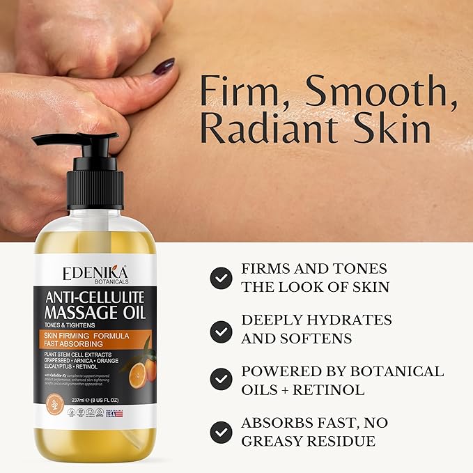 Firming Body Massage Oil for Massage Therapy, Natural Oil with Retinol & Stem Cells for Body, Thighs & Butt, Anti Cellulite, Tightens, Relaxes & Hydrates Skin, 2-Pack