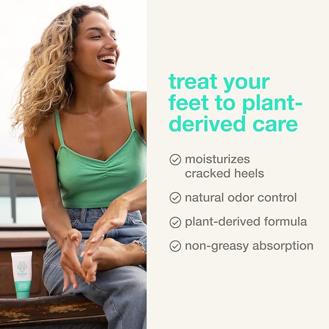 HUME SUPERNATURAL Foot Cream for Dry Cracked Heels and Feet – Moisturizing Heel Balm & Deodorizer for Smelly, Callused, or StinkyFeet – Natural Odor Control & Cracked Feet Treatment - Coconut Coast