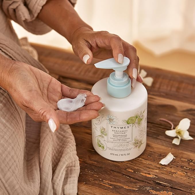 Thymes Large Replenishing Body Lotion - Moisturizing Body Lotion for Dry Skin - Scented with Notes of Bergamot, Lemon, Orange Flower, Lotus & Sandalwood (Bergamot Nectar, 16 fl oz)