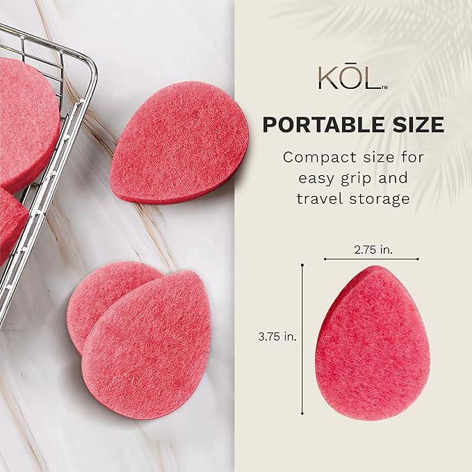 KOL Face Scrubber Pads, Rose Infused Exfoliating Facial Cleansing Sponges for Daily Face Wash and Makeup Removal, 6 Count