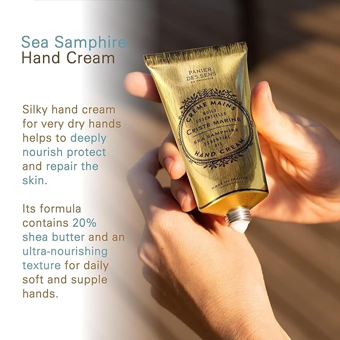 Panier des Sens - Hand Cream for Dry Cracked Hands - Sea Samphire Hand Lotion with Shea Butter & Olive Oil - Vitamin E Skin Moisturizer with 97% Natural Ingredients - Made in France, 2.5 fl oz