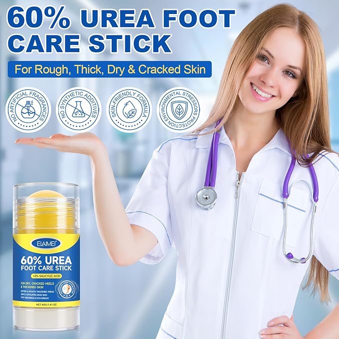 2PCS Urea Cream Stick 60% + 2% Salicylic Acid, Heel Balm for Dry Cracked Feet, Callus Remover & Exfoliating Moisturizer, Fast-Absorbing Foot Cream Stick for Rough Heels, Hands & Knees