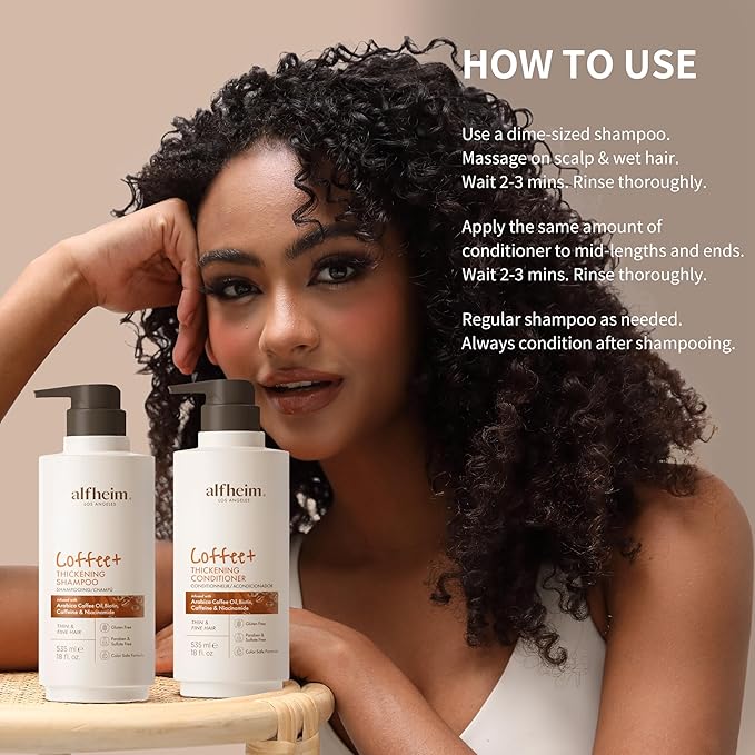 Alfheim Caffeine Shampoo & Conditioner Set | Energizing Hair Care with Biotin & Niacinamide | Strengthens Strands & Supports Scalp Balance | Sulfate-Free, Ideal for Oily Scalp & Fine Hair | 18 oz Each