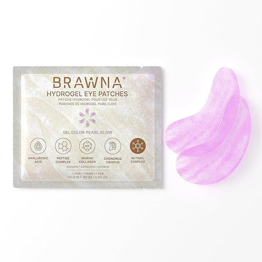 BRAWNA Under Eye Patches – Hydrogel Masks with Retinol, Hyaluronic Acid, Collagen & Caffeine – For Puffy Eyes, Dark Circles, Wrinkles & Fine Lines – Gift Set – 24 Pairs