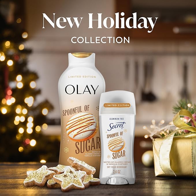 Olay Body Wash for Women, Hydrating & Moisturizing, Holiday Edition, With Plant Based Cleansers, B3 Complex, For All Skin Types, Spoonful of Sugar with Glazed Crème & Vanilla Custard Scent, 22 fl oz