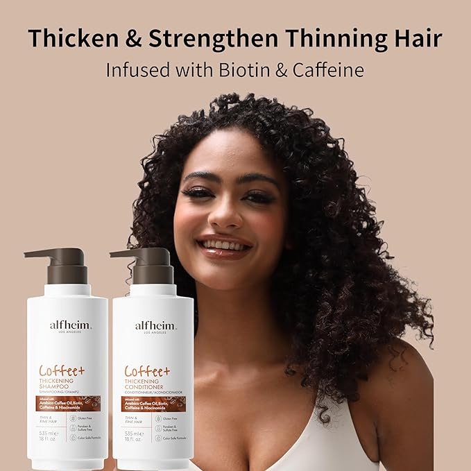 Alfheim Caffeine Shampoo & Conditioner Set | Energizing Hair Care with Biotin & Niacinamide | Strengthens Strands & Supports Scalp Balance | Sulfate-Free, Ideal for Oily Scalp & Fine Hair | 18 oz Each