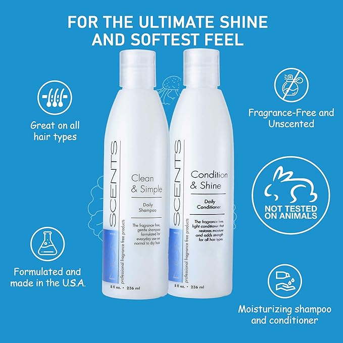 Nonscents - Fragrance Free Shampoo and Conditioner Set - Organic Formula - Hydrating Shampoo for Dry Hair, Moisturizing and Unscented Shampoo and Conditioner for All Hair Types | Made in USA