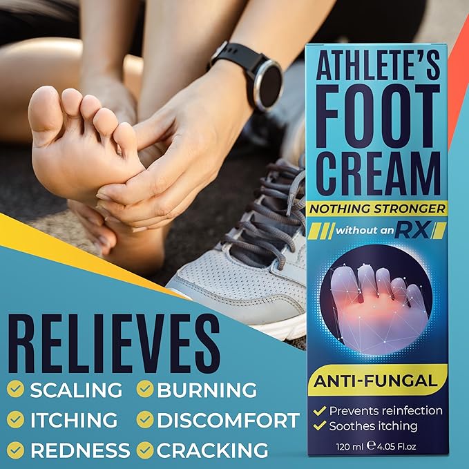 Foot Cream | Athlete’s Foot Cream for Cracked Heels, Dry Skin & Itchy Feet | Relieves Itching, Burning & Redness | Antifungal Treatment Helps with Nail Fungus, Jock Itch & Ringworm | 4.05 fl oz