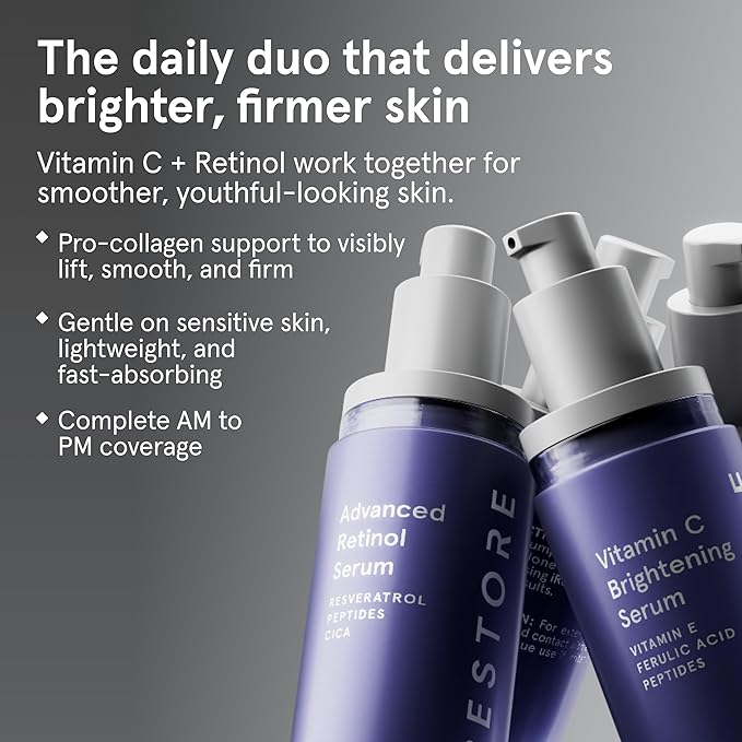 iRestore Retinol Serum for Face - 1% Retinol with Peptides & Hyaluronic Acid - Anti Aging Night Serum for Sensitive Skin - Fragrance Free, Reduces Fine Lines, Wrinkles (Pack of 3)