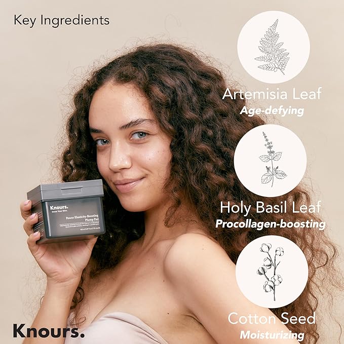 Knours Plump Pad | Natural Plant | Smooth Lines, Firming, Elasticity | Collagen Support | 2-in-1 Toner Pad + Face Mask | Holy Basil | Power Elasticity-Boosting | All Skin | 110 Count | 150ml/5.07oz