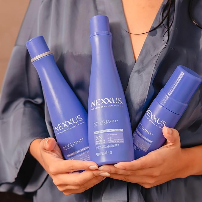 Nexxus HY-VOLUME Weightless Lift Shampoo, Conditioner & Foam 3 Pack PROTEIN FUSION with Collagen Protein & Hyaluronic Acid For Flat & Limp Hair for 48 Hours of Volume 13.5 fl oz & 5.5 fl oz