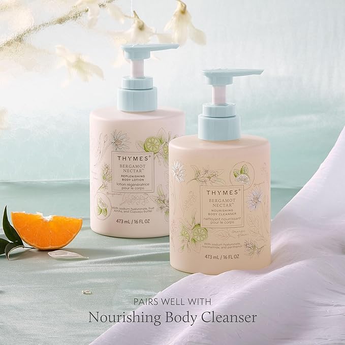 Thymes Large Replenishing Body Lotion - Moisturizing Body Lotion for Dry Skin - Scented with Notes of Bergamot, Lemon, Orange Flower, Lotus & Sandalwood (Bergamot Nectar, 16 fl oz)