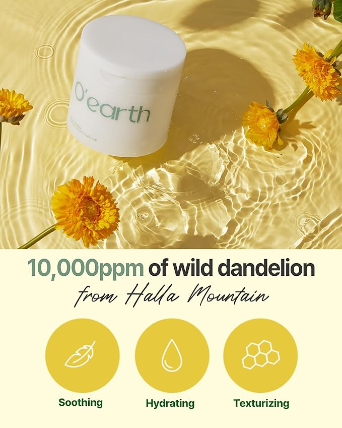 O’Earth Mild Calming Vegan Toner Pad - Dual-Textured, Exfoliating, Soothing, Moisturizing with Dandelions & Hyaluronic Acid, EWG Green Certified, 90 Pads