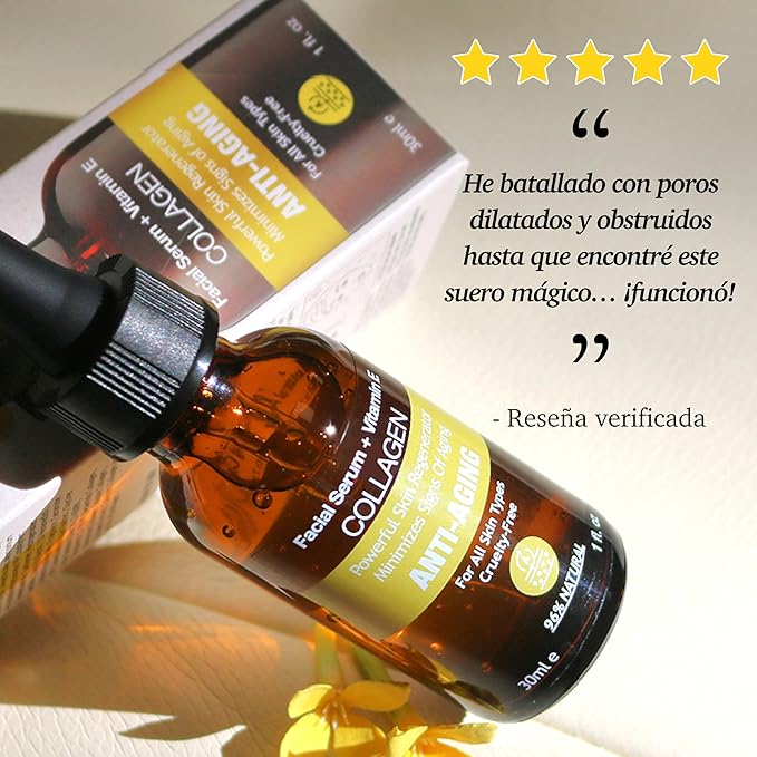 MADE IN USA 96% NATURAL COLLAGEN Facial Serum for Ultra Firming Lifting Anti Aging Plumping Skin with Ceramide Vitamin E 30ml 1fl oz - PURIFECT by Symphonty Beauty - Non Irritaging Formula (Collagen)