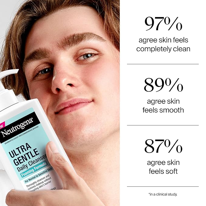 Neutrogena Ultra Gentle Foaming Facial Cleanser, Foaming Face Wash for Sensitive Skin, Gently Cleanses Away Dirt, Oil & Makeup Without Over Drying, Fragrance-Free, 5.8 fl. oz