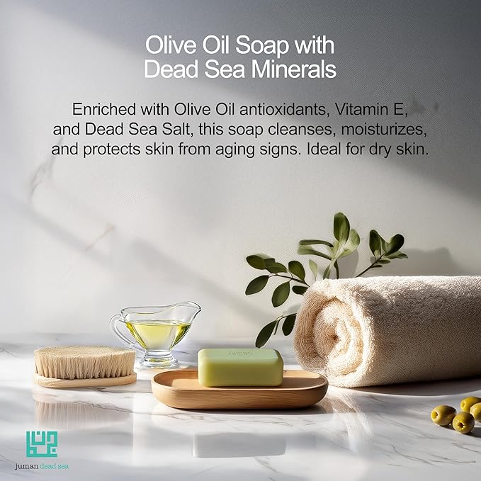 JUMAN Dead Sea Minerals Olive Oil Soap | Rich in Vitamin E | For Psoriasis, Eczema & Redness| Soap Bar for Sensitive Dry Skin| 4oz (Pack of 4)