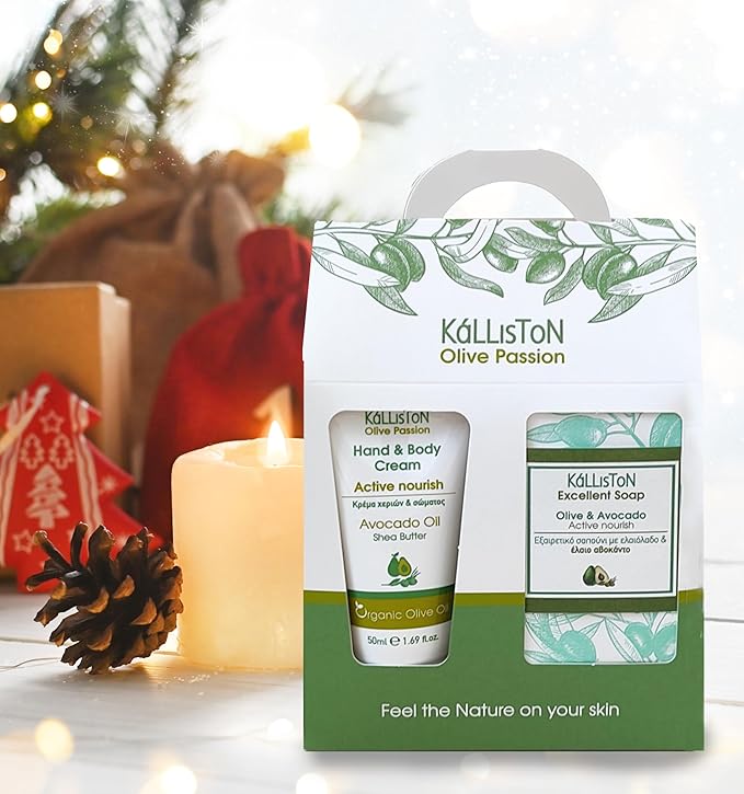 Kalliston Organic Avocado Oil Cream with Shea Butter and Organic Olive Oil and Avocado Soap Bar, Active Nourish Gift Set