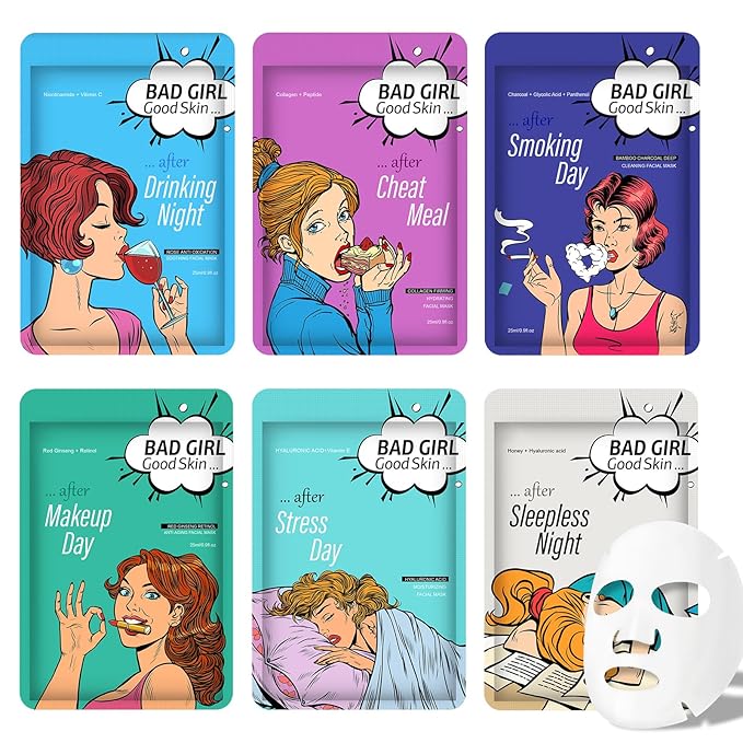 Face Masks Skincare Set for Girl,Moisturizing Collagen Facial Masks for Women Home Spa,Hyaluronic Acid Face Mask for All Skin Types,Day Night Facial Mask Hydrating,Deep Cleaning,Oil Contral(6Pack)