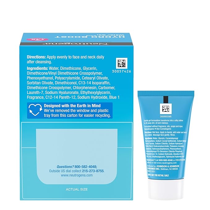 Neutrogena Hydro Boost Water Gel, Hyaluronic Acid Facial Moisturizer for Normal to Oily Skin, Hydrating Face Moisturizer, 1.7 fl. oz + Trial Size Hydro Boost Facial Cleanser, 0.5 fl. oz