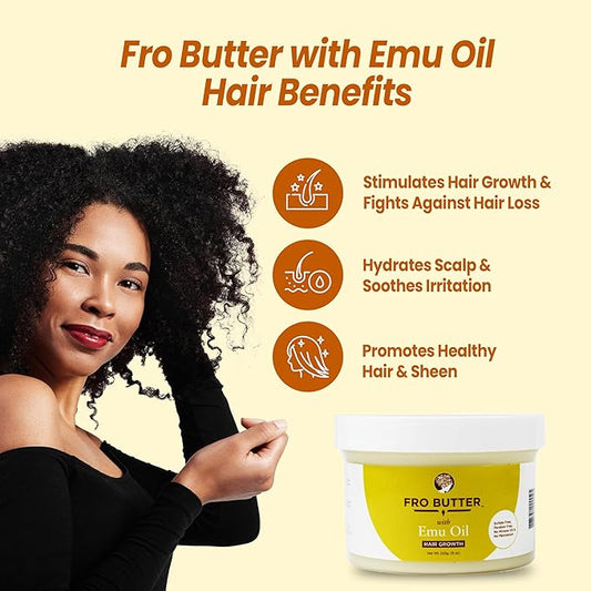 Emu Oil for Hair Growth | For Black Women | Natural Hair Butter | Deep Moisturizer for Dry, Brittle Hair | 8 oz